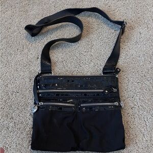 Brighton Black Crossbody Messenger with Croc-Texture Trim